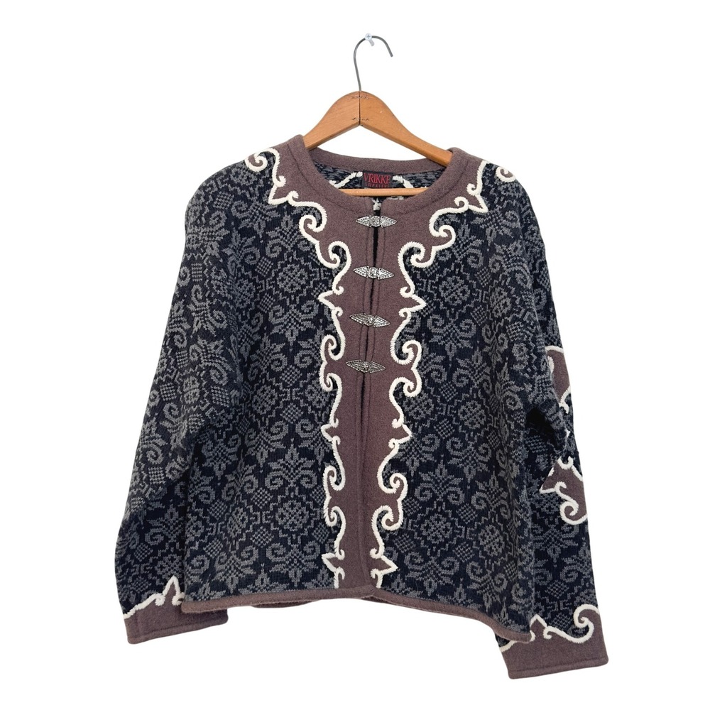 Vintage 80s/90s Vrikke Cardigan Sweater Brown Grey Wool Blend - M